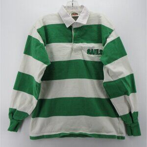 VINTAGE Barbarian Rugby Polo Shirt Medium White Queens Gaels Pullover*